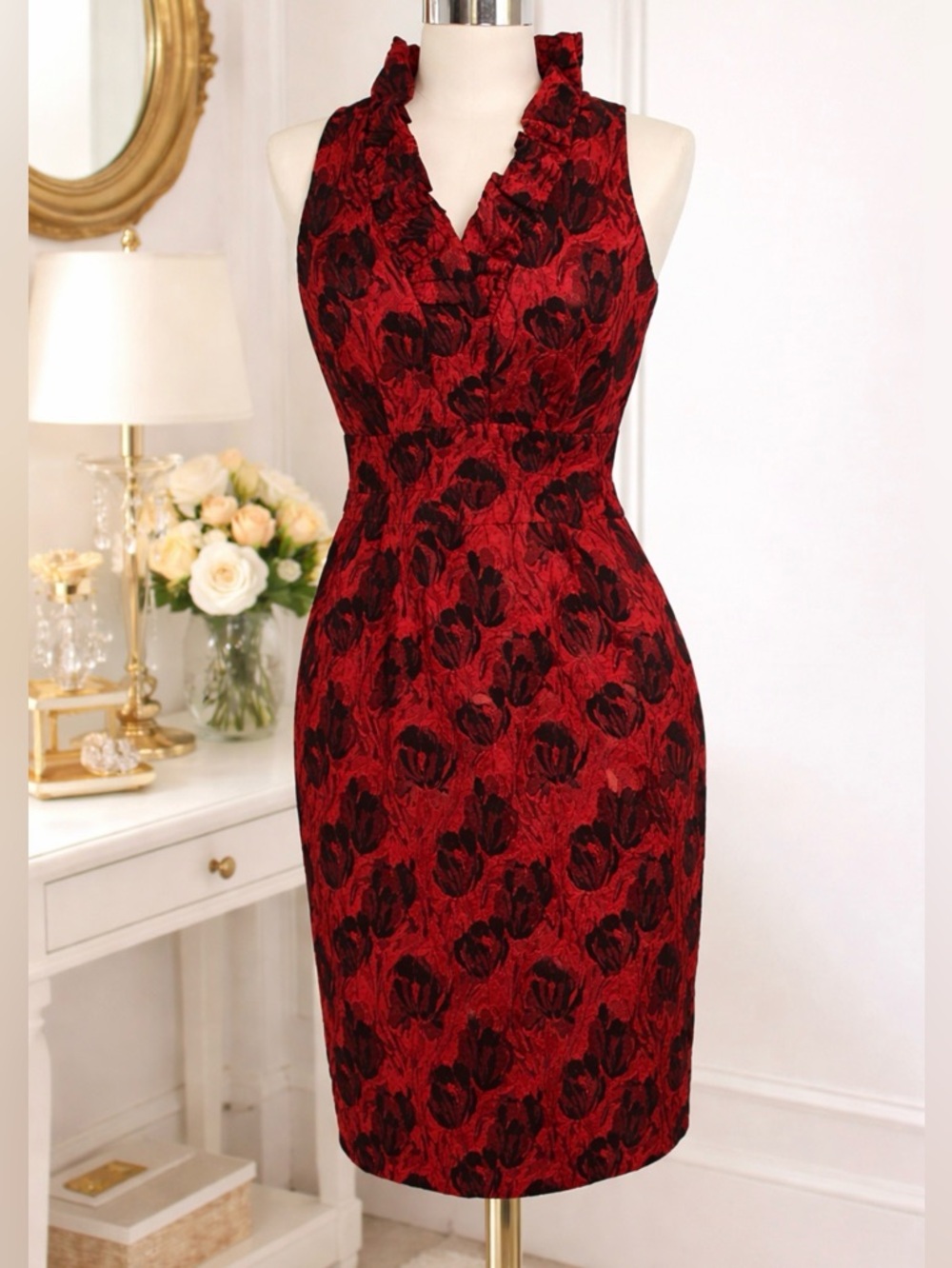 Fuchsia & Black Floral Sheath Dress Sleeveless Size 8 M wedding Event